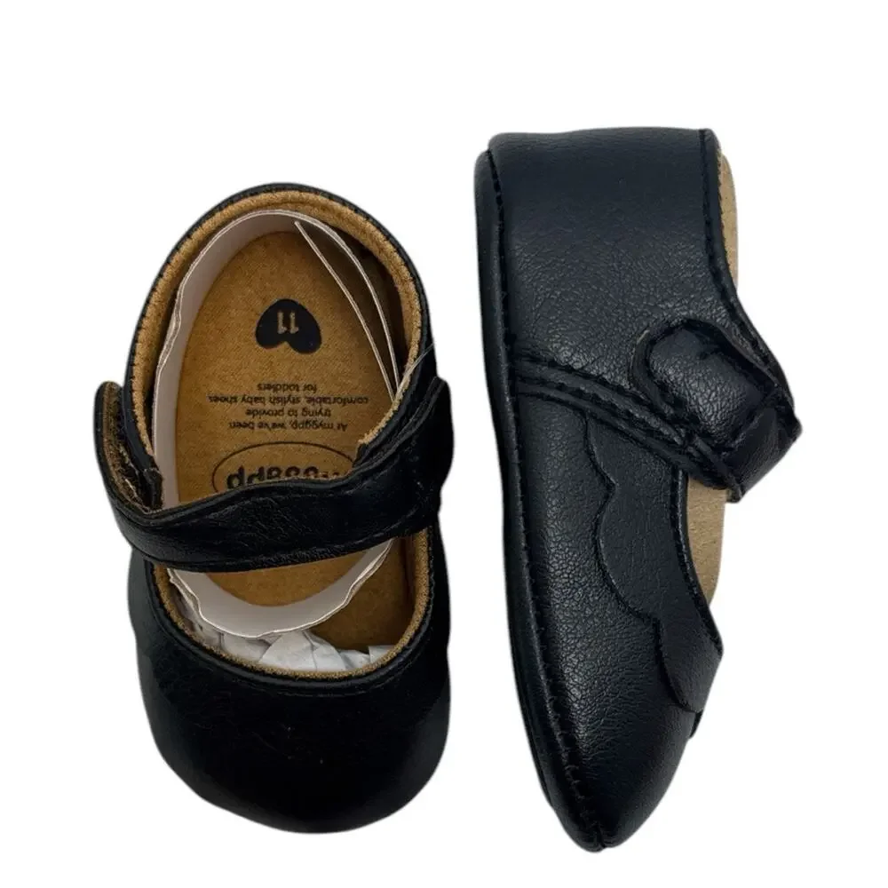 Black Mary Jane Baby Shoes Size 11 Vegan Leather Hook & Loop NEW